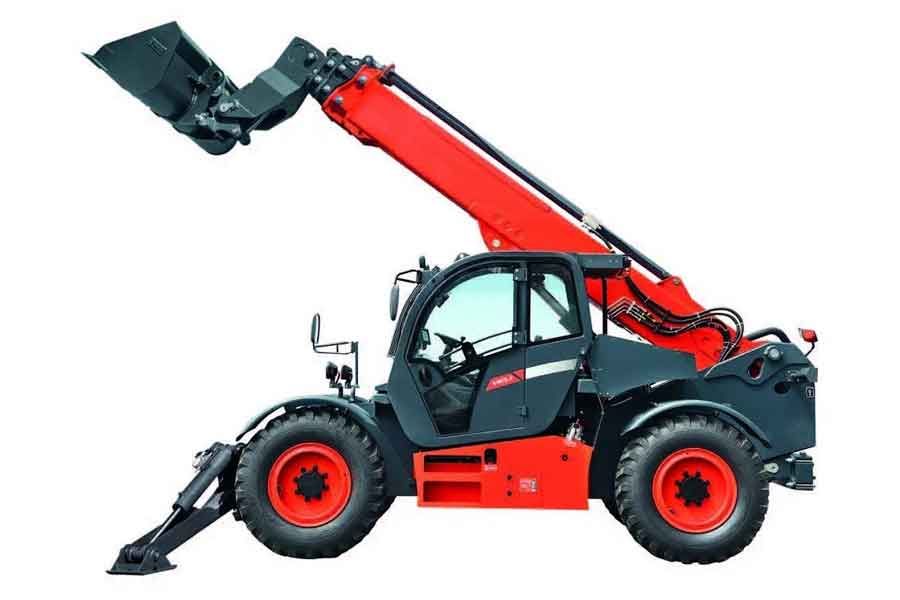 Телескопический погрузчик Heli 35THCJ13-CUS/L с выдвинутой стрелой и передними аутригерами