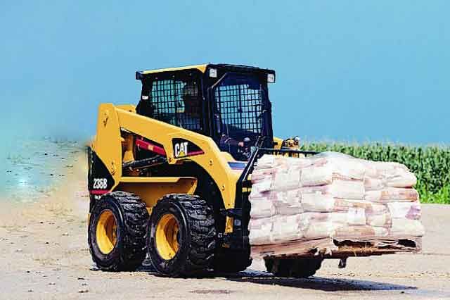 схема бортового поворота caterpillar 248B в узком пространстве